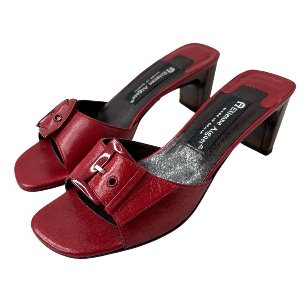 ETIENNE AIGNER Dovey Red Leather Heel Sandals Shoe Size 6 Adjustable Made Spain